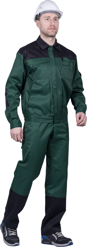 Костюм мужской ТЕХНИК от механических воздействий и ОПЗ (куртка, полукомбинезон), темно-зеленый/черный Кос 505