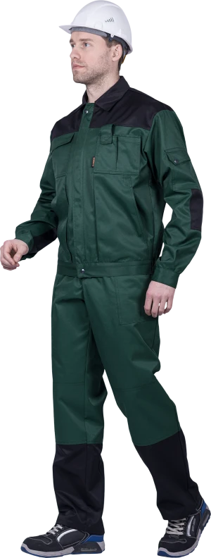 Костюм мужской ТЕХНИК от механических воздействий и ОПЗ (куртка, полукомбинезон), темно-зеленый/черный Кос 505