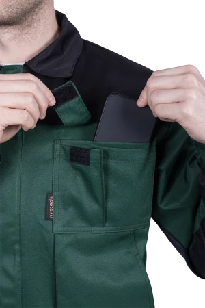 Костюм мужской ТЕХНИК от механических воздействий и ОПЗ (куртка, полукомбинезон), темно-зеленый/черный Кос 505