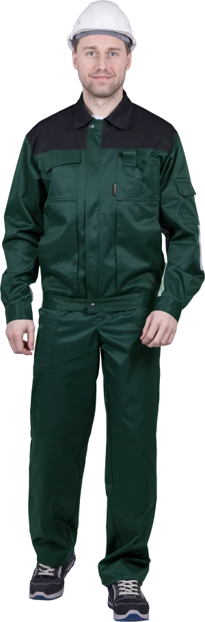 Костюм мужской ТЕХНИК от механических воздействий и ОПЗ (куртка, полукомбинезон), темно-зеленый/черный Кос 505