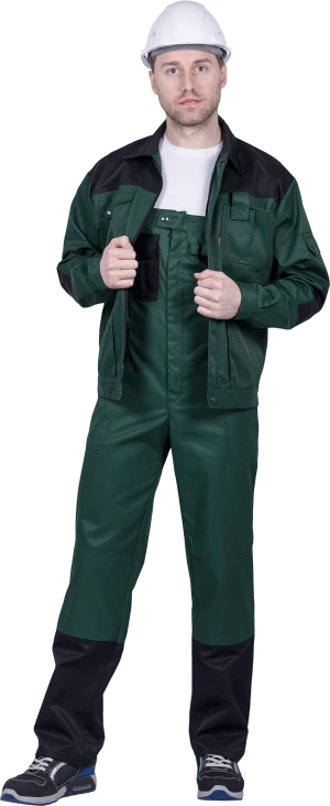 Костюм мужской ТЕХНИК от механических воздействий и ОПЗ (куртка, полукомбинезон), темно-зеленый/черный Кос 505