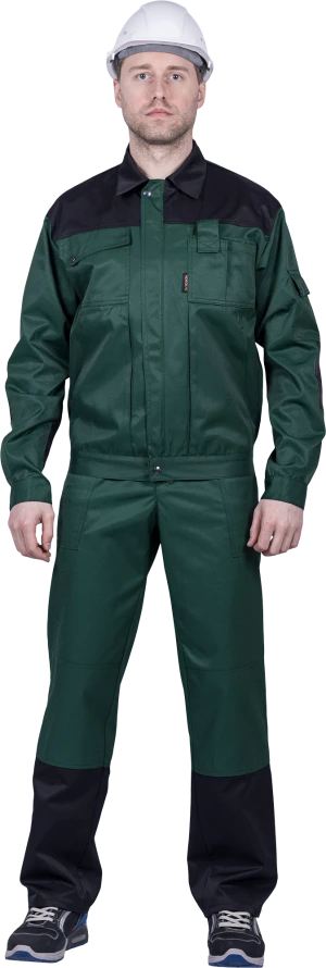 Костюм мужской ТЕХНИК от механических воздействий и ОПЗ (куртка, полукомбинезон), темно-зеленый/черный Кос 505