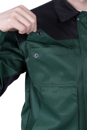 Костюм мужской ТЕХНИК от механических воздействий и ОПЗ (куртка, полукомбинезон), темно-зеленый/черный Кос 505