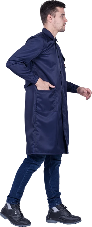 Халат мужской от растворов кислот и щелочей, механических воздействий, темно-синий Хал 008