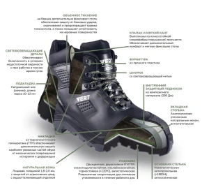 Ботинки VERT (VERT 3002) с КП и КС нат.мех, кожаные ПУ/ТПУ