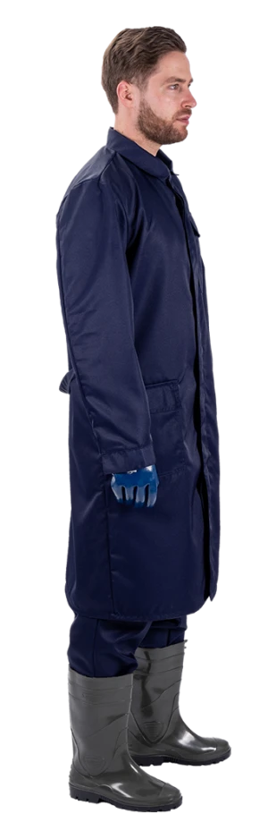 Комплект мужской от растворов кислот и щелочей, механических воздействий, (халат, брюки), темно-синий