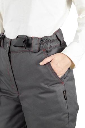 Костюм женский КМ-10 ЛЮКС от пониженных температур воздуха и ветра, механических воздействий и ОПЗ (куртка, брюки), серый/красный/черный