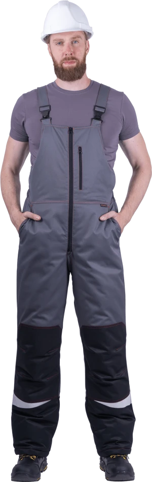 Костюм мужской КМ-10 ЛЮКС от пониженных температур воздуха и ветра, механических воздействий и ОПЗ (куртка, полукомбинезон), серый/красный/чёрный Кос 212