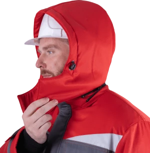 Костюм мужской КМ-10 ЛЮКС от пониженных температур воздуха и ветра, механических воздействий и ОПЗ (куртка, полукомбинезон), серый/красный/чёрный Кос 212